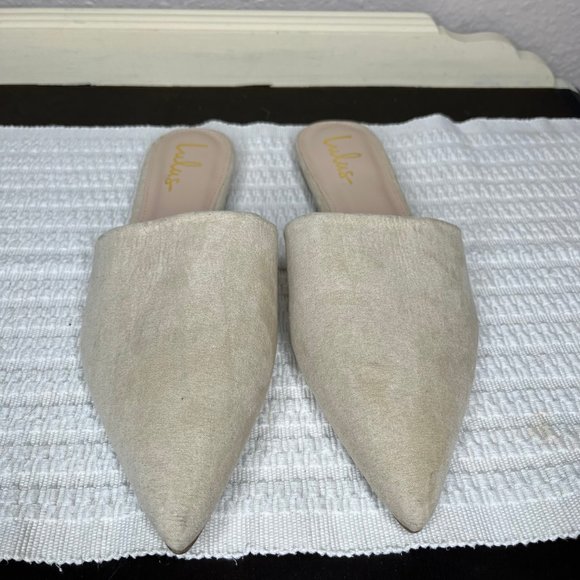 Lulus Womens Ivory Pointed Toe Man Made Slip On Flat Mules Sandal Size 10 - Picture 2 of 7